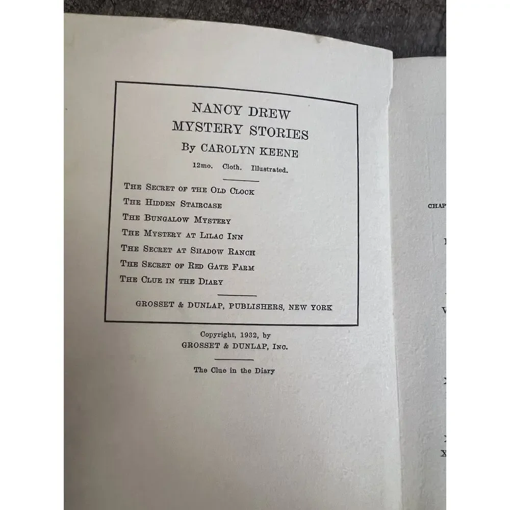 The Clue in the Diary Carolyn Keene 1932 First Printing Nancy Drew Mystery